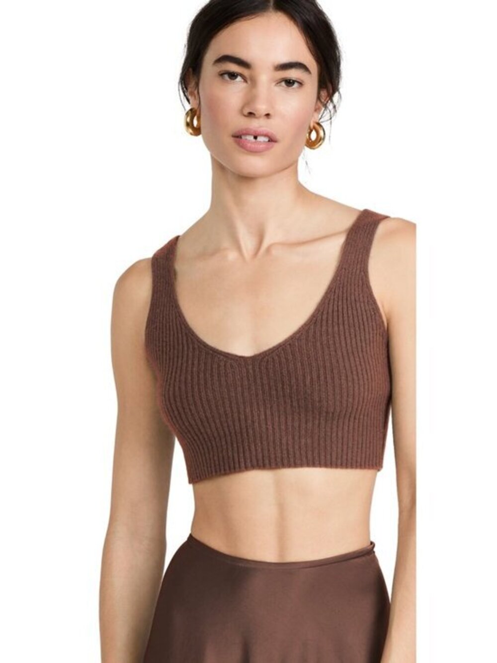 LAPOINTE Cropped Ribbed Organic Cashmere Top In Cocoa L $250
